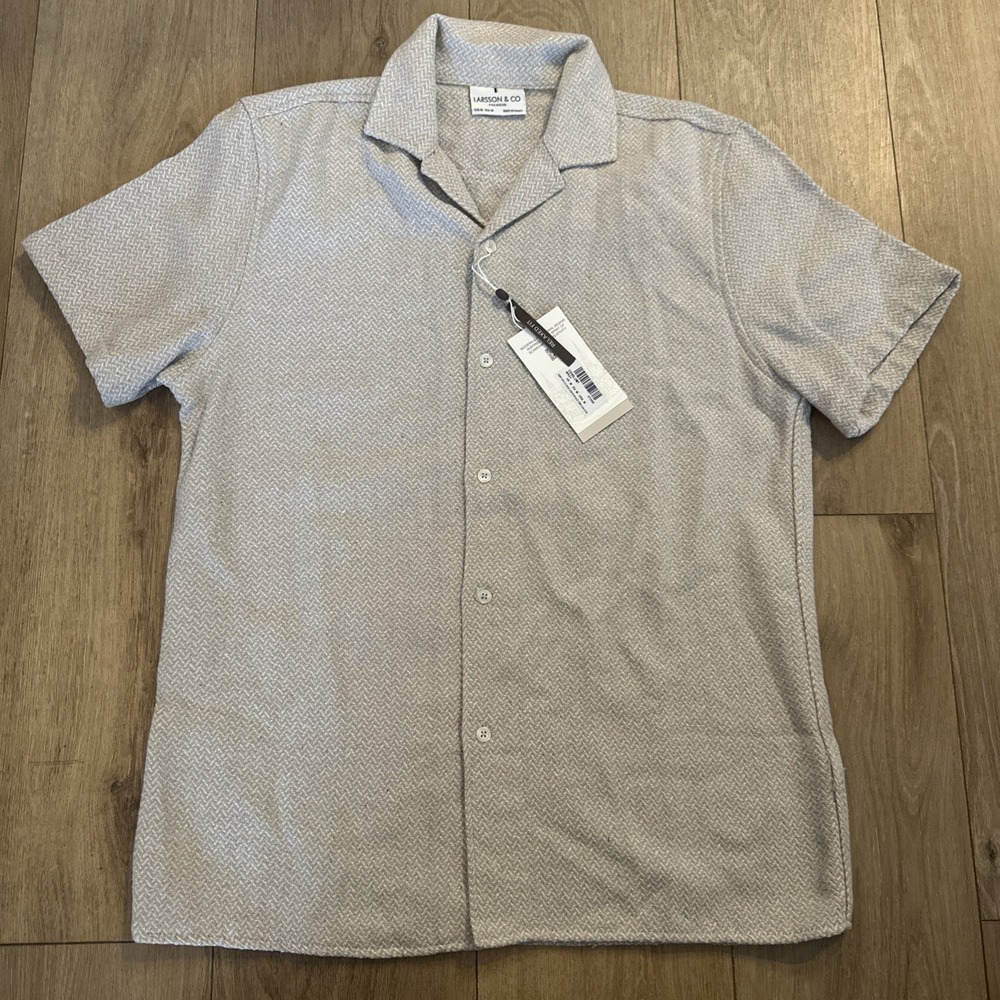 Larsson & Co Premium Men's Textured Herringbone Weave Shirt Beige Med  Relax Fit